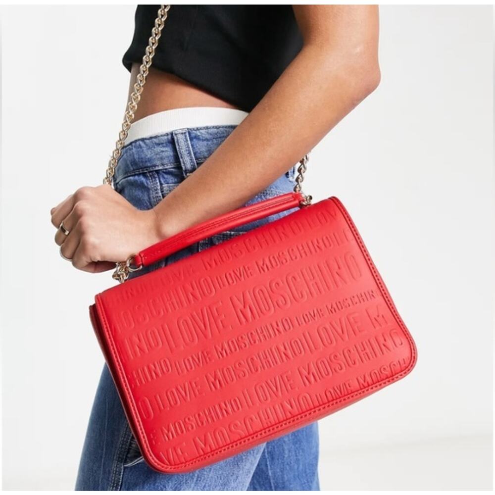 Love Moschino Embossed Logo Flap Top Crossbody Shoulder Bag in Hot Red  FLAWED
